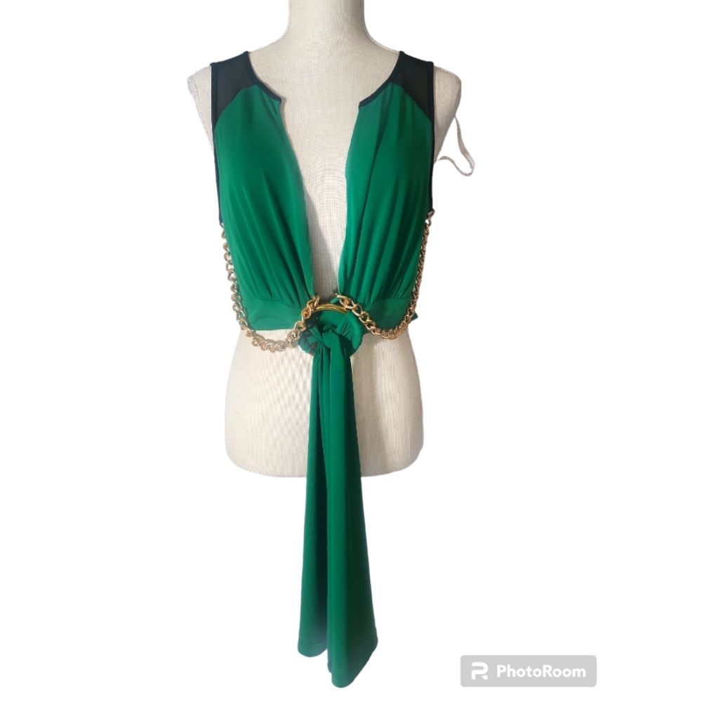 Enfocus Studio Green Black Gold Chain Top